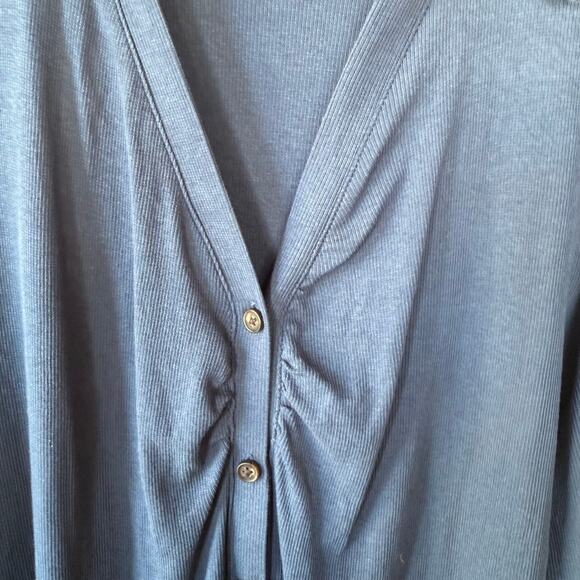 Madewell Navy Blue stretchy Ribbed Ruched Buttondown size 2X - Picture 5 of 11